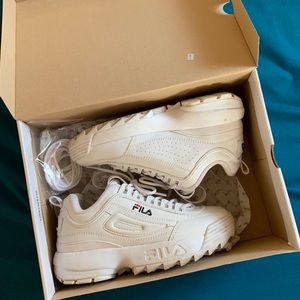 Fila Women's White Chunky Leather Sneakers with Logo